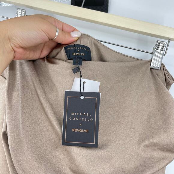 Michael Costello x REVOLVE | Gilly Maxi Dress in Taupe Jersey Asymmetric Gown XS - Picture 5 of 15